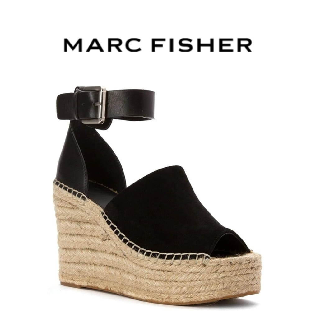 Marc Fisher LTD Adalyn Espadrille Wedge Black Suede 10 - Picture 3 of 8
